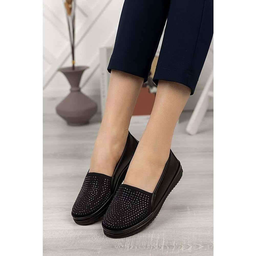 Ayzen Siyah Taşlı Ortopedik Babet Ayakkabı Ckr00220 - 40