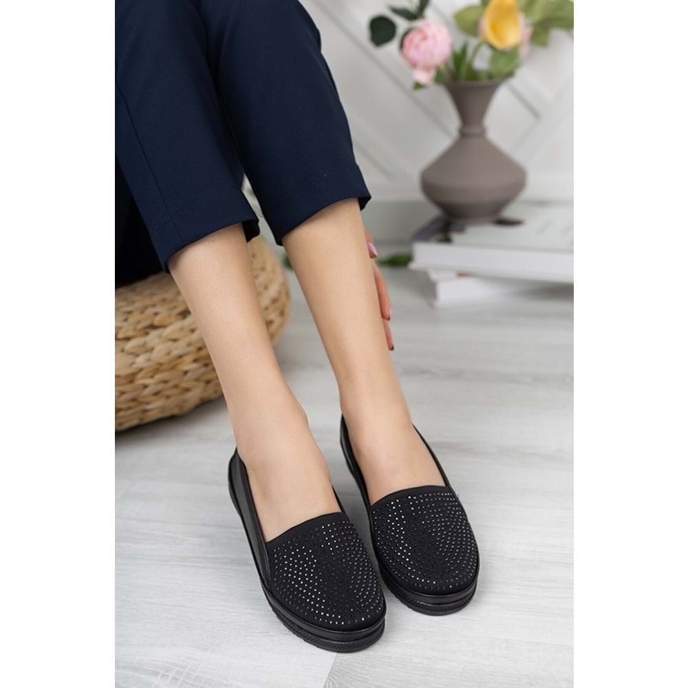 Ayzen Siyah Taşlı Ortopedik Babet Ayakkabı Ckr00220 - 41