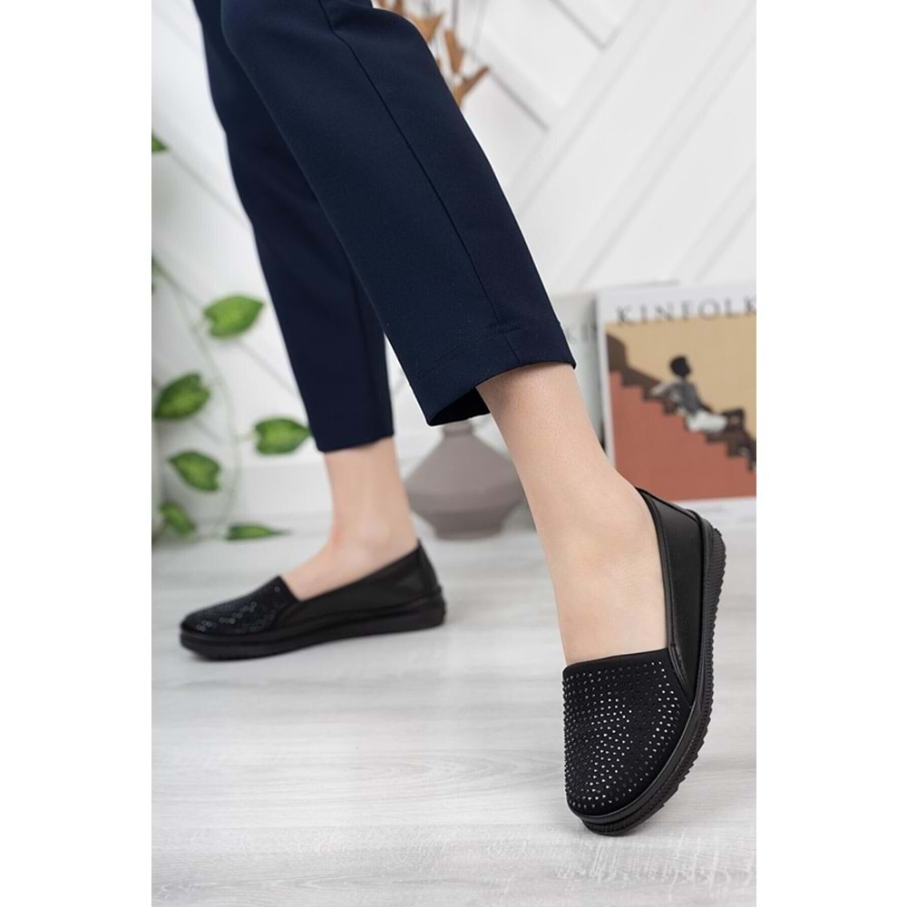 Ayzen Siyah Taşlı Ortopedik Babet Ayakkabı Ckr00220 - 41